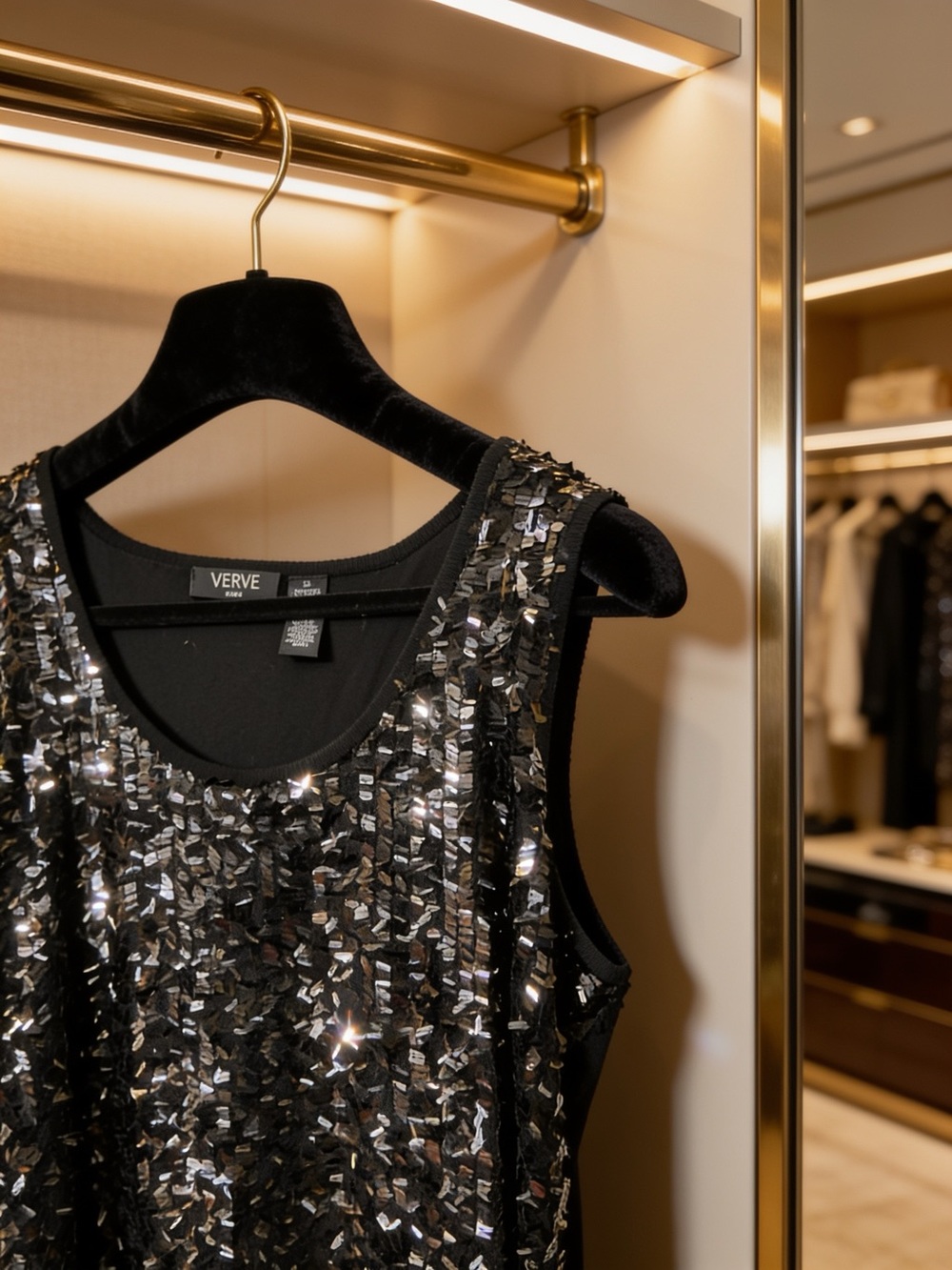 Verve Ami 3XL Black Sleeveless Sequin Front Knit Back Tank Top Blouse - Holiday